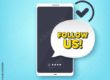 Follow us symbol. Mobile phone with alert notification message.