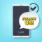 Follow us symbol. Mobile phone with alert notification message.